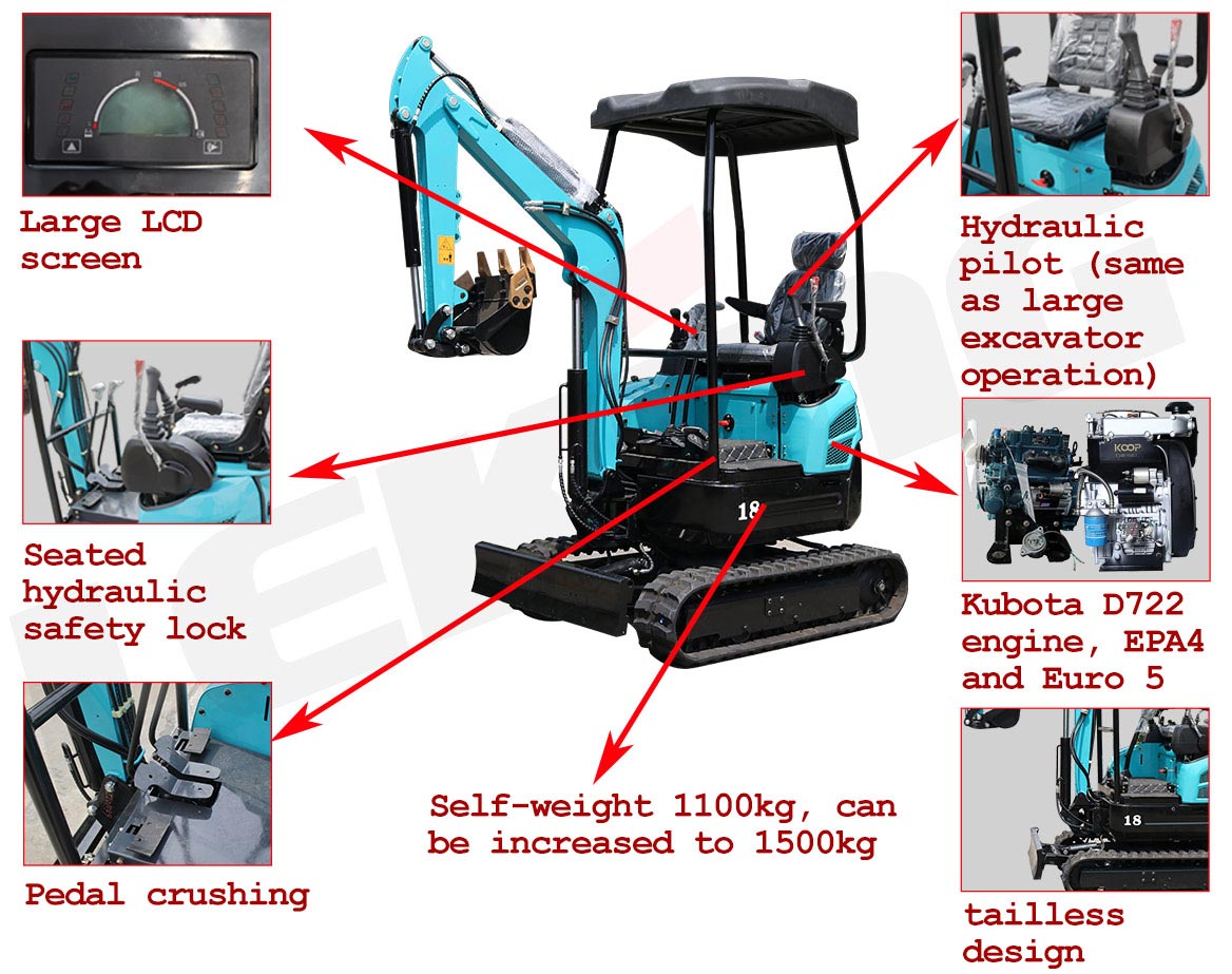 KV18 Plus Mini Excavator Standard Configuration